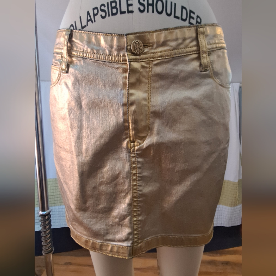 Faith Connexion Gold Denim Mini Skirt